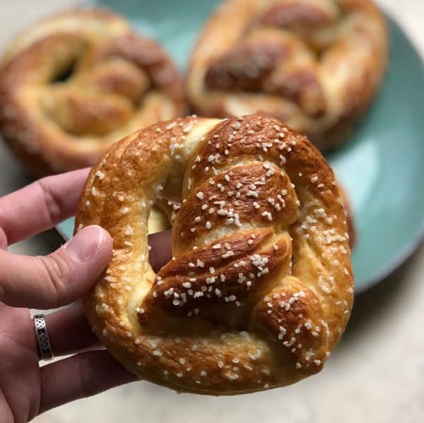 closeup of baked pretzel