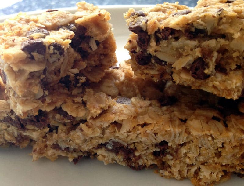 closeup of chocolate chip granola bars