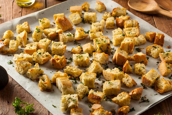 croutons on tray