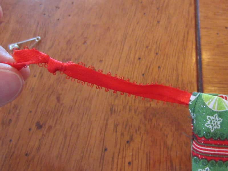 ribbon on homemade gift bag