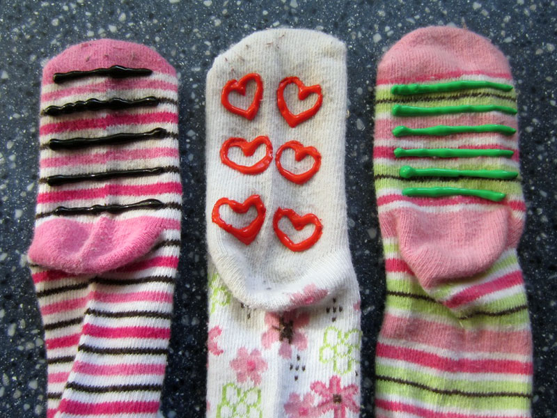 Grippy socks aren't just for toddlers...these no-skid socks are easy to make and give steady footing for kids, Grandma, or in yoga class.