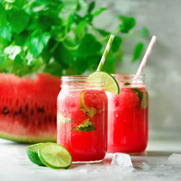 watermelon lime slushie in jars