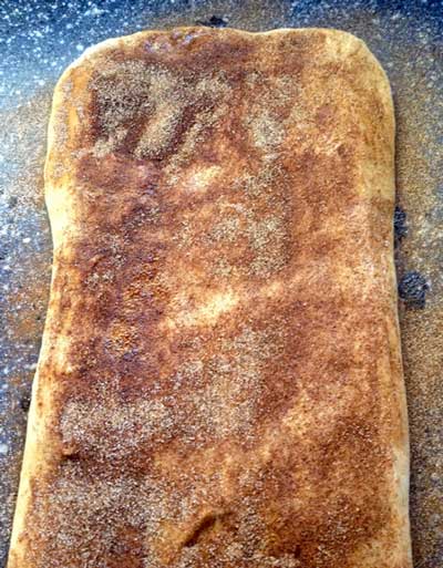 bread dough with cinnamon sprinkled on it