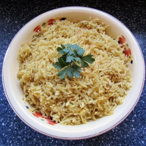 homemade chicken rice-a-roni in a bowl