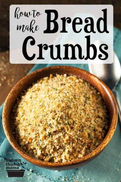 bowl of bread crumbs on blue cloth