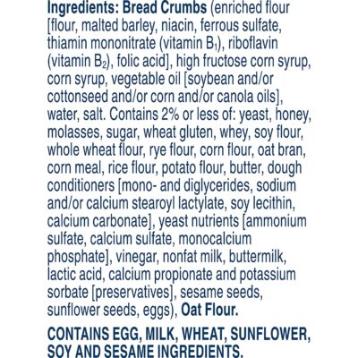 ingredient label for bread crumbs