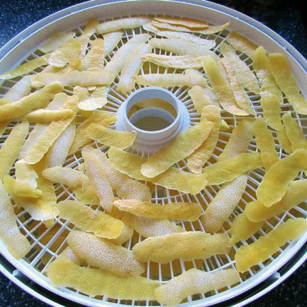 lemon peels on dehydrator tray