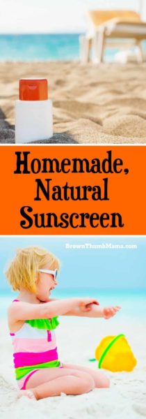 Best sunscreen for babies and kids! Easy to make, homemade, natural sunscreen only has 4 ingredients and is water resistant. Keep the chemicals off your kids this summer!