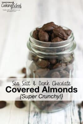 jar of dark chocolate covered almonds