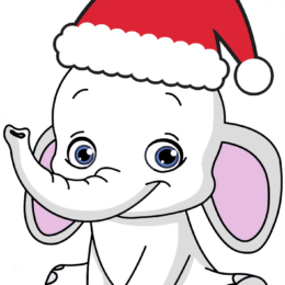 white elephant wearing santa hat