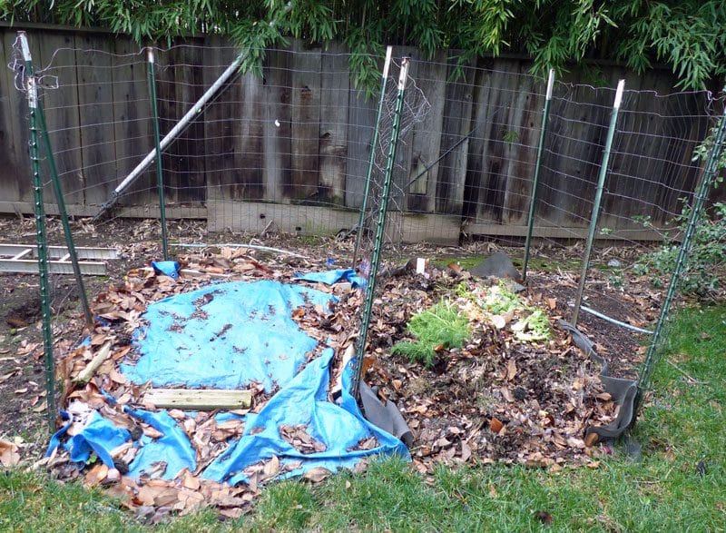 two bin compost pile open