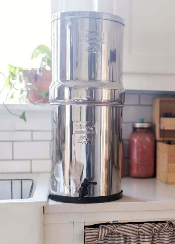 Big berkey water filter on kitchen counter