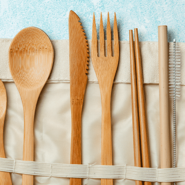 bamboo silverware in travel pack