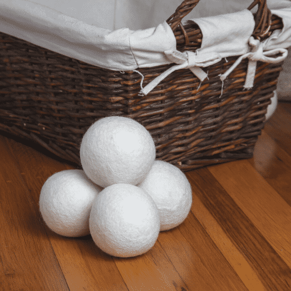 dryer balls and wicker basket