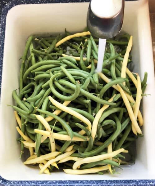 washing green beans in sink