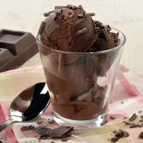 dark chocolate ice cream in glass