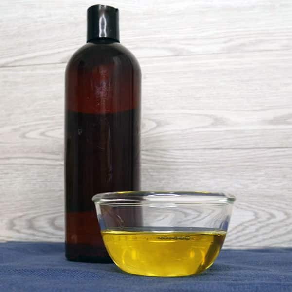 liquid castile soap in bowl with bottle