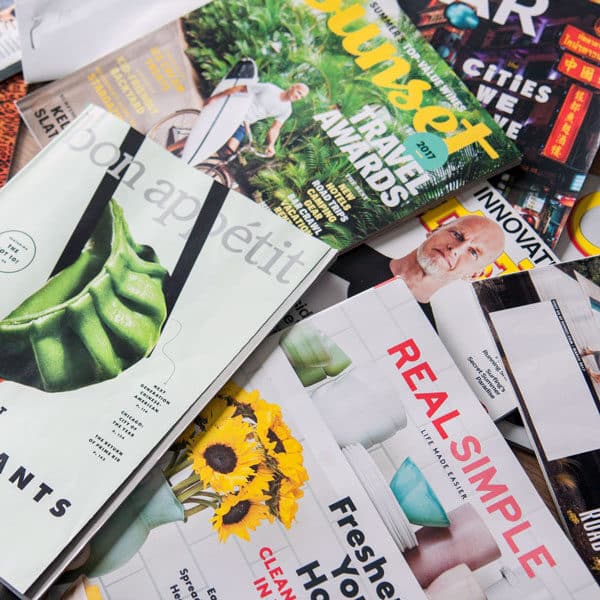 magazines on table