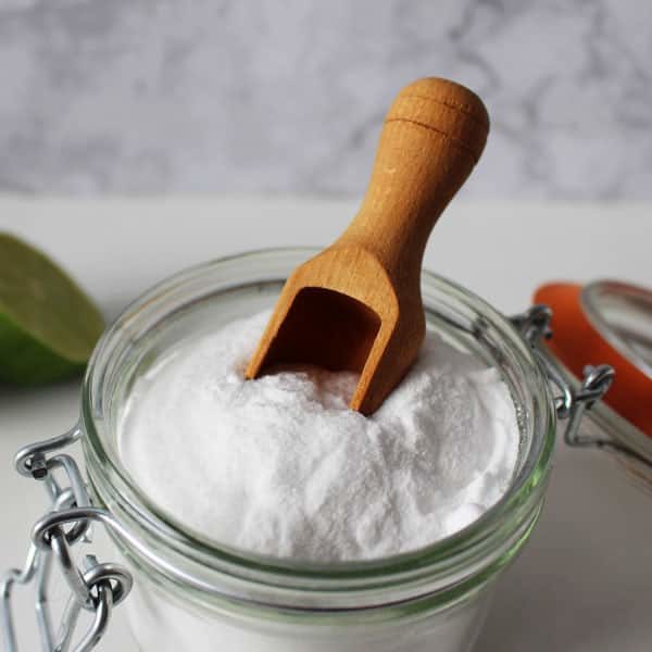 baking soda in jar with scoop