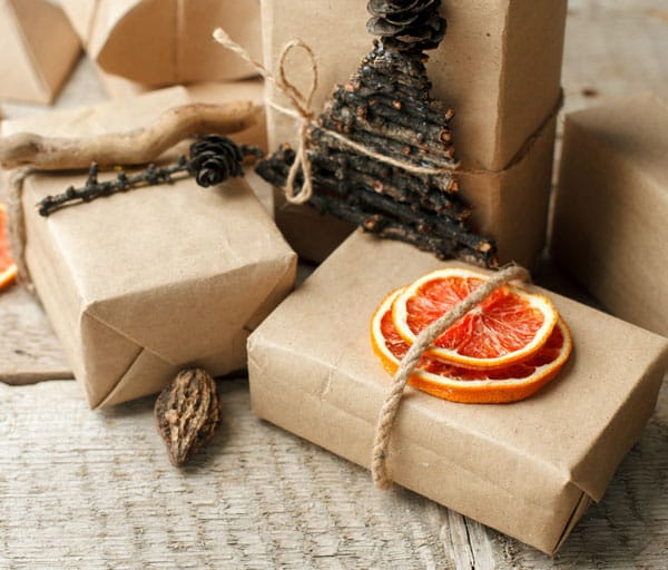 gifts wrapped in brown paper