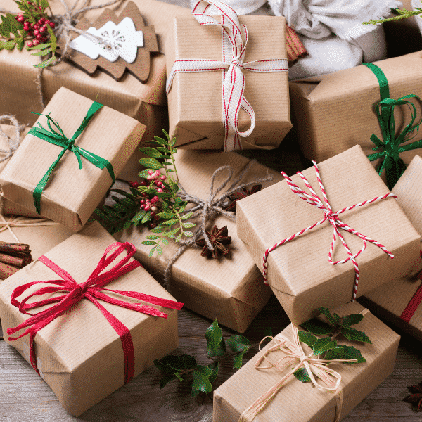 presents wrapped in brown paper