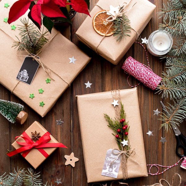 presents wrapped in brown paper