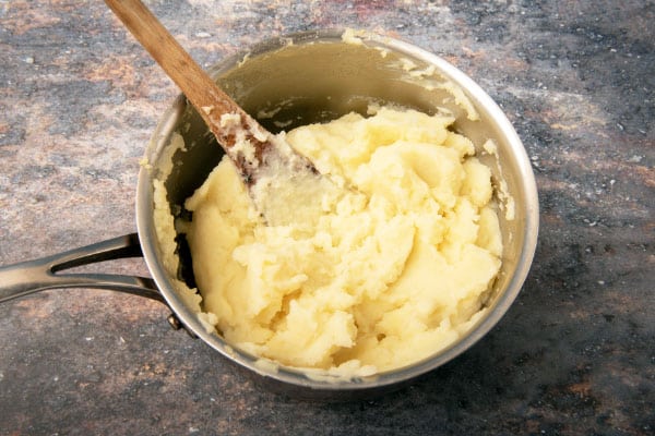 reheated mashed potatoes in a pan