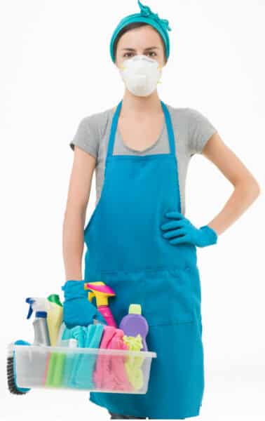 woman carrying toxic cleaners